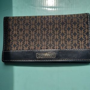 Fossil Signature Logo Checkbook Wallet Brown